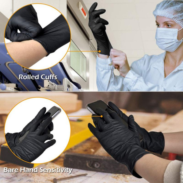 Comfy packaging [200 units] black nitrile disposable gloves. Super latex and powder free, chemical resistant, textured fingertip gloves - large, large (pack of 200 pieces)(No shipments on weekends, ba