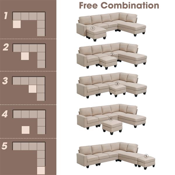 [VIDEO provided] [New] 104.3*78.7" Modern L-shaped Sectional Sofa,7-seat Linen Fabric Couch Set with Chaise Lounge and Convertible Ottoman for Living Room,Apartment,Office,3 Colors