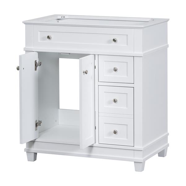 30" Bathroom Vanity Cabinet without Sink, Free Standing Vanity with 2 Drawers& Soft Closing Doors, Solid Wood Frame Bathroom Cabinet, White (NOT INCLUDE SINK)