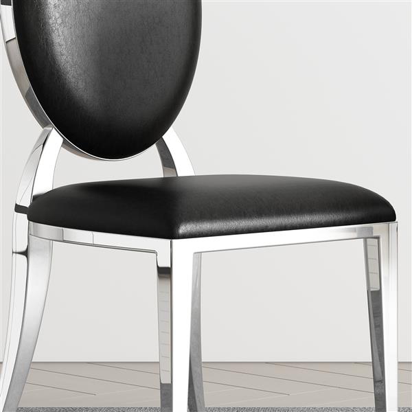 Leatherette Dining Chair Set of 2, Oval Backrest Design and Stainless Steel Legs