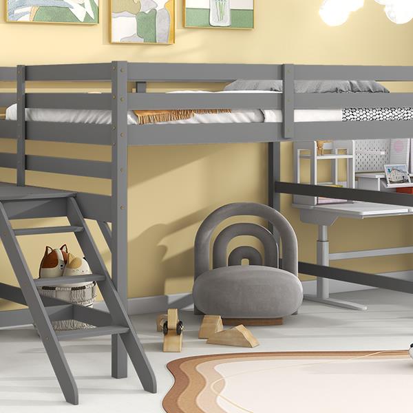 Full Loft Bed with Platform,ladder,Grey