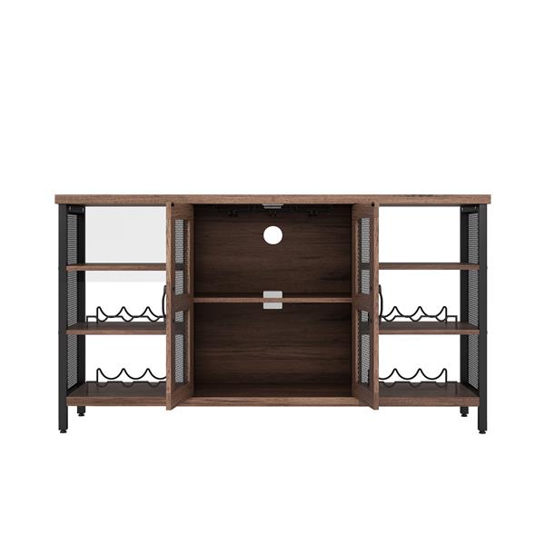 Industrial Wine Bar Cabinet, Liquor Storage Credenza, Sideboard with Wine Racks & Stemware Holder (Hazelnut Brown, 55.12''w x 13.78''d x 30.31' ' h)