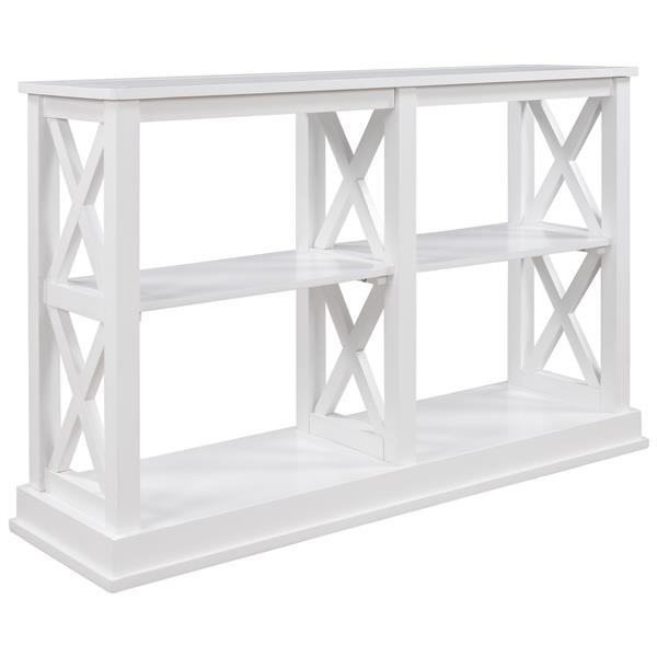 Console Table with 3-Tier Open Storage Spaces and "X" Legs, Narrow Sofa Entry Table for Living Room (White)