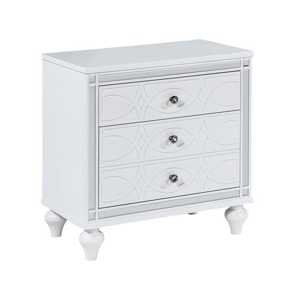 Contemporary Nightstands with mirror frame accents, Bedside Table with two drawers and one hidden drawer, End Table with Crystal Pull for Living Room,Bedroom, White