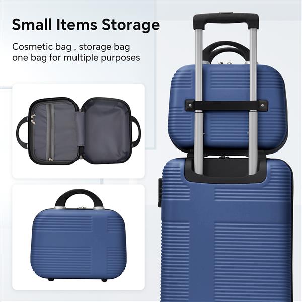 Luggage 4 Piece Set with Spinner Wheels, Hardshell Lightweight Suitcase with TSA Lock,Checked Luggage,Dark Blue(12/20/24/28in)