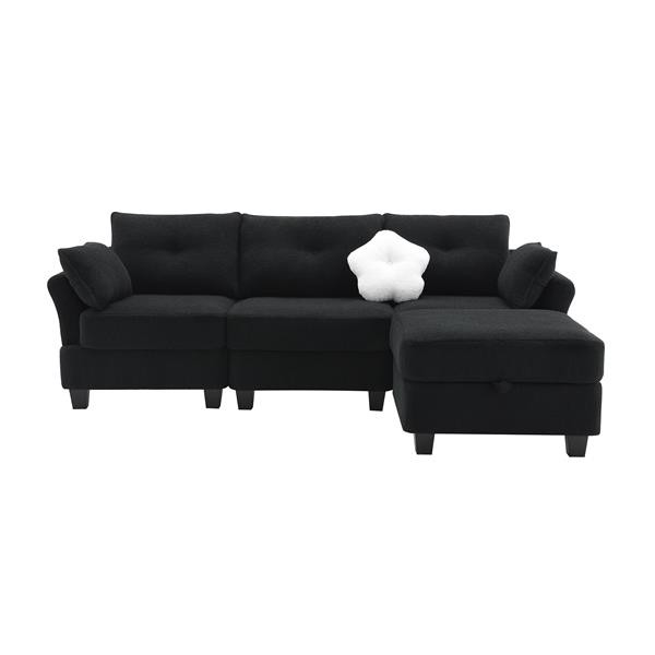 [VIDEO provided] [New] 92*63"Modern Teddy Velvet Sectional Sofa,Charging Ports on Each Side,L-shaped Couch with Storage Ottoman,4 seat Interior Furniture for Living Room, Apartment,3 Colors(3 pillows)