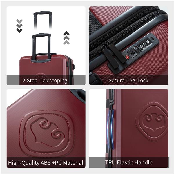 Luggage Sets New Model Expandable ABS+PC 3 Piece Sets with Spinner Wheels Lightweight TSA Lock (20/24/28), Red