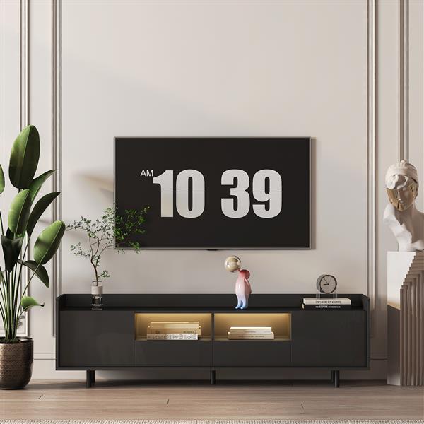 High Gloss TV Stand with LED Light for TVs up to 70 inche, Modern Home Entertainment Center with Open Shelves and Drawers, Media Console TV Stand for Living Room