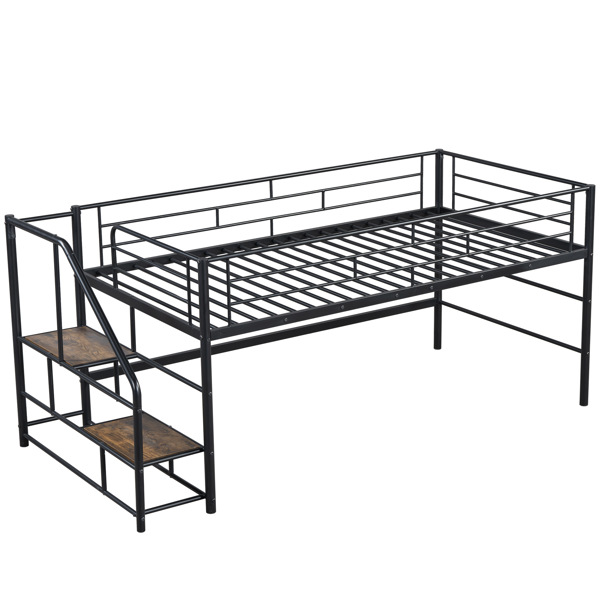 Mid Loft Bed with Storage stairs, Twin, Black