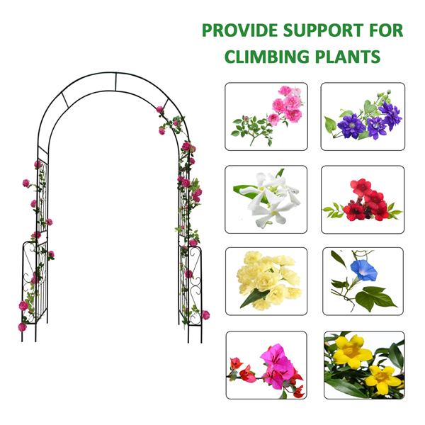 Metal Garden Arch W55'' x H94.5'' Garden Arbor Trellis Climbing Plants Support Rose Arch Outdoor Arch Black