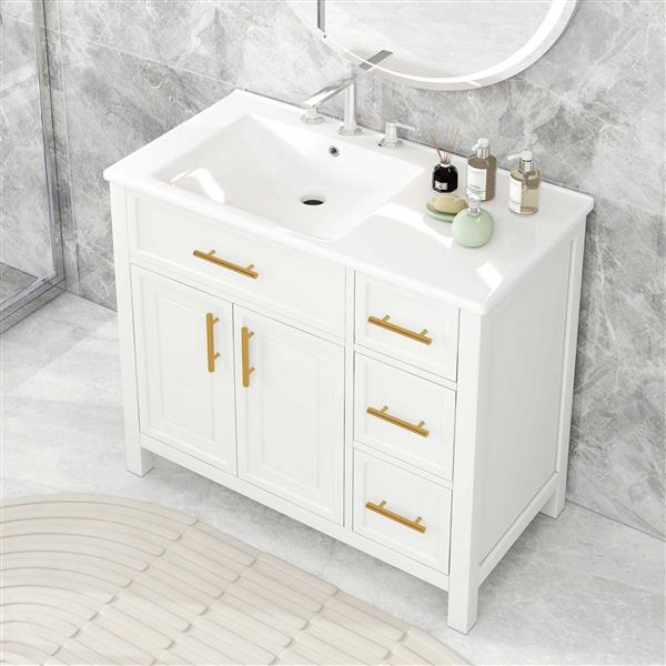 36" Bathroom Vanity with Sink Top, Bathroom Vanity Cabinet with Two Doors and Three Drawers, Solid Wood , MDF Boards ,One Package, Off White