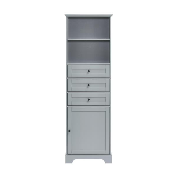 Grey Tall Storage Cabinet with 3 Drawers and Adjustable Shelves for Bathroom, Kitchen and Living Room, MDF Board with Painted Finish