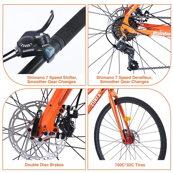 7 Speed Hybrid bike Disc Brake 700C Road Bike For men women's City Bicycle