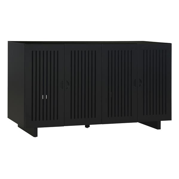 Modern Style Sideboard with Superior Storage Space, Hollow Door Design and 2 Adjustable Shelves for Living Room and Dining Room (Black)