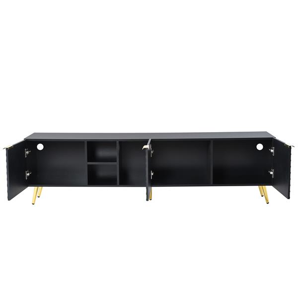 Modern Minimalist Geometric TV Cabinet with Metal Handles and Gold Legs for TVs Up to 80'', Multi-functional TV Stand with Storage Cabinets, Entertainment Center for Living Room, Black