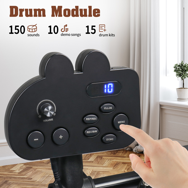 【Do Not Sell on Amazon】Glarry Electronic Drum Set for Beginner with 4 x 7in Drum Pads, 3x 10in Cymbals, 150 Sounds, Drum Module, Headphones, Drumsticks