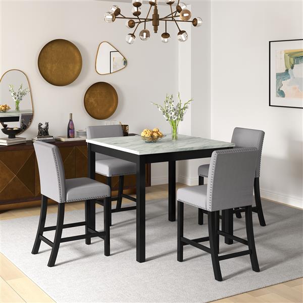 5 Piece Dining Table and Chair Set, Wooden Dining Table and Chair with 4 Chairs for Small Spaces, Modern Square Counter Height Dining Table, Compact Mid-Century Modern Home Table and Chair Set, Uphols