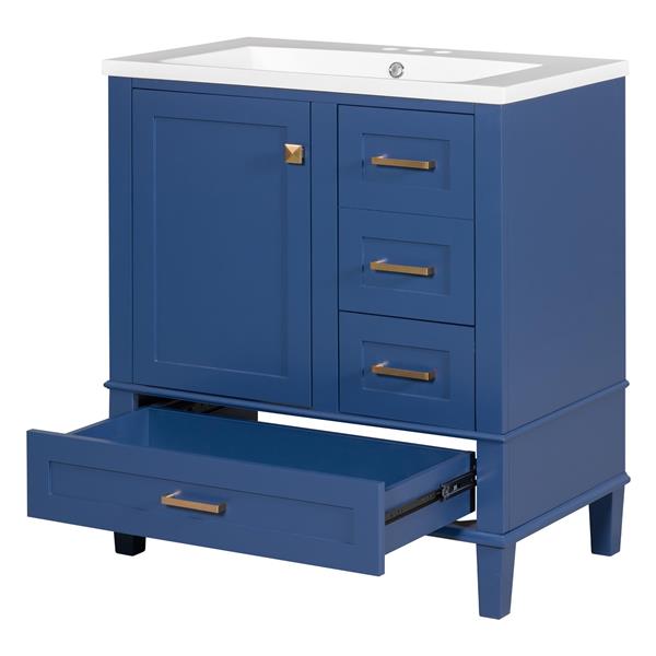 30" Bathroom Vanity , Modern Bathroom Cabinet with Sink Combo Set, Bathroom Storage Cabinet with a Soft Closing Door and 3 Drawers, Solid Wood Frame(Blue)