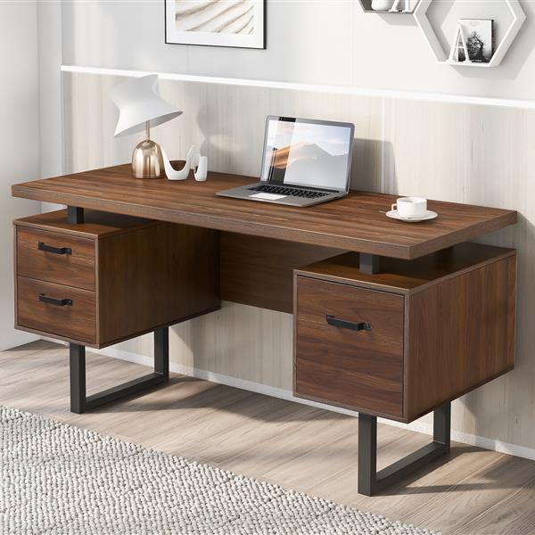 Home Office Computer Desk with Drawers/Hanging Letter-size Files, 59 inch Writing Study Table with Drawers