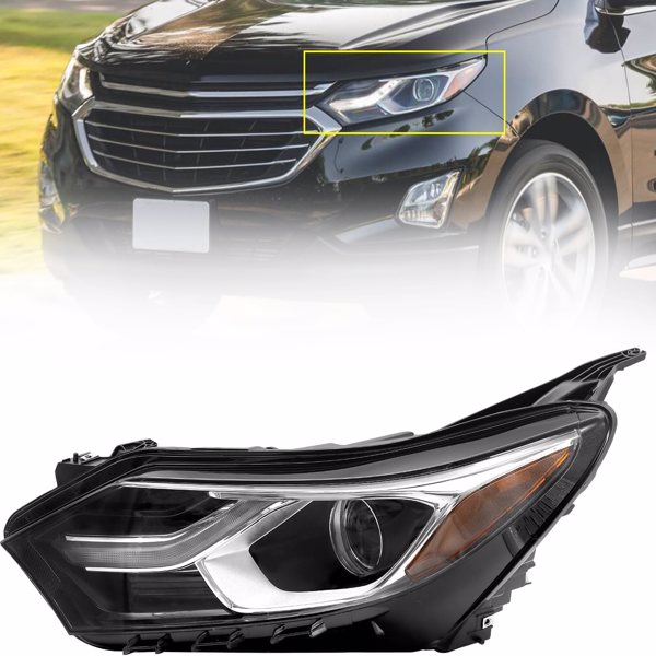 Halogen LED DRL Projector Headlights Assembly Fit for 2018 2019 2020 2021 Chevy Equinox(Left Driver Side), Not Includes Bulb