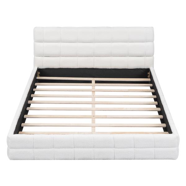 Queen Size Upholstered Platform Bed, White