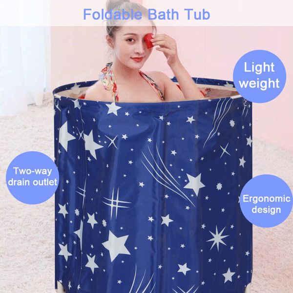 Foldable Portable Bathtub Water Tub Folding PVC Adult SPA Bath Bucket 65X70cm