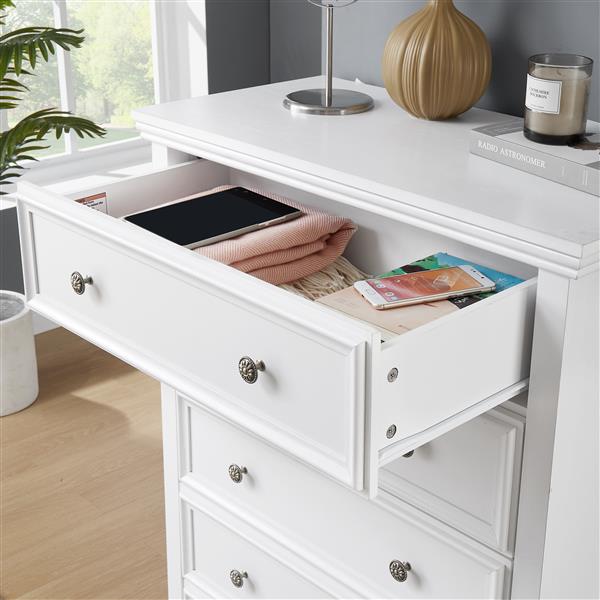 Modern 5 Drawers Dresser 5 Drawers Cabinet,Chest of Drawers Closet Organizers and Storage Clothes Storage Drawers Cabinet for Living Room, Farmhouse Dresser Organizer WHITE