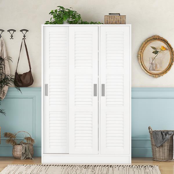 3-Door Shutter Wardrobe with shelves, White