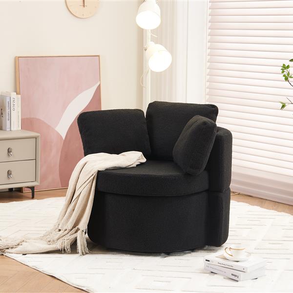 Fabric Swivel And Storage Chair With Back Cushion For Living Room,Black