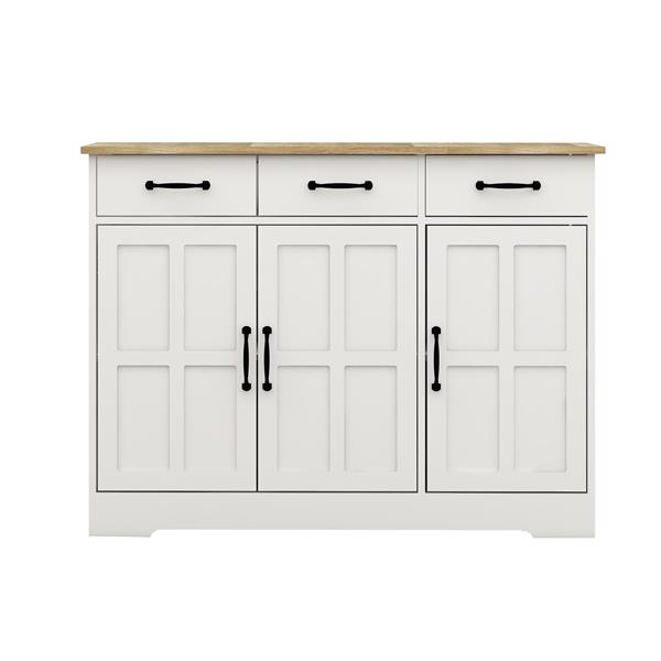 Farmhouse Buffet Cabinet Storage Sideboard with 3 Drawers and 3 Doors for Dining Living Room Kitchen Cupboard-White