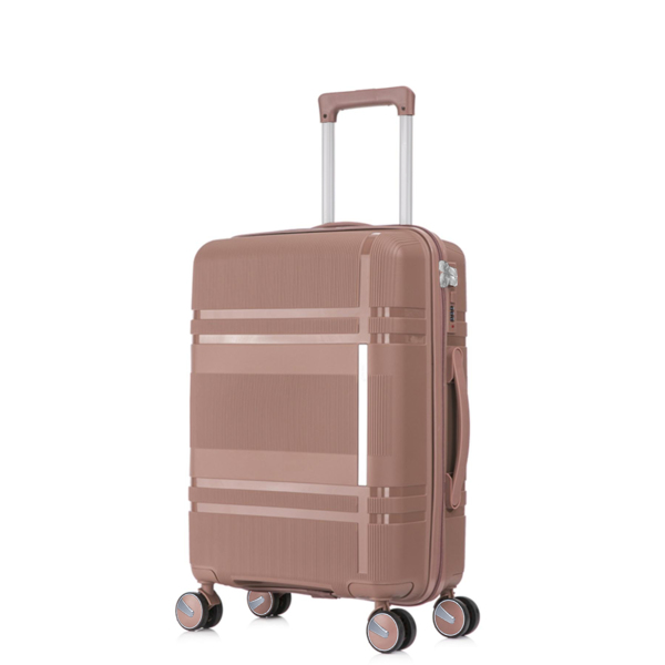 3 Piece Luggage Sets PP Lightweight Suitcase with Two Hooks, Spinner Wheels, (20/24/28) 2307  pink