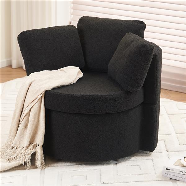 Fabric Swivel And Storage Chair With Back Cushion For Living Room,Black