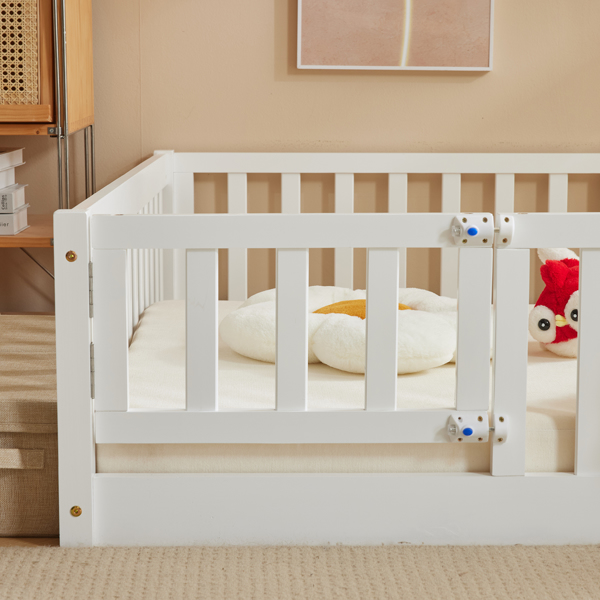 Fence Bed With Door With Board White Painted Pine Queen Children's Bed