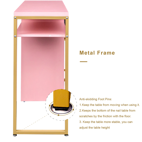 FCH pink particle board iron pipe 97*35*78cm 2 drawers and 1 door computer desk can be used in multiple scenes