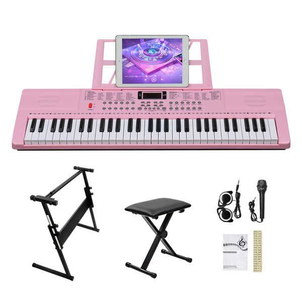 [Do Not Sell on Amazon]GEP-110 61 Key Lighting Keyboard with Piano Stand, Piano Bench, Built In Speakers, Headphone, Microphone, Music Rest, LED Screen, 3 Teaching Modes for Beginners