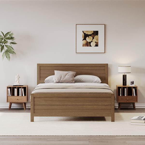 Wood Platform Bed Frame with Headboard, Mattress Foundation with Wood Slat Support, No Box Spring Needed, Queen Size, Walnut