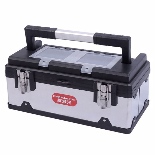 Heavy Duty PP+Stainless Steel Tool Box Chest Storage Case + Removable Tray UK