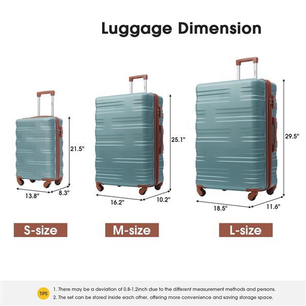 Hardshell Luggage Sets 3 Pcs Spinner Suitcase with TSA Lock Lightweight 20''24''28''