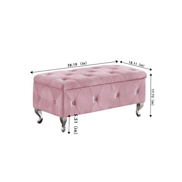 Storage Ottoman Bench, Bedroom End Bench,Velvet Upholstered Storage Bench with Button,Storage Ottoman with Safety Hinge,Flip top,metal leg with footpad,Perfect for Living Room,Entryway,Bedroom,Pink