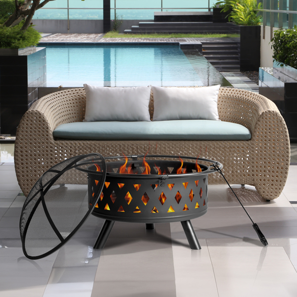 32IN  Metal Fire Pit Black