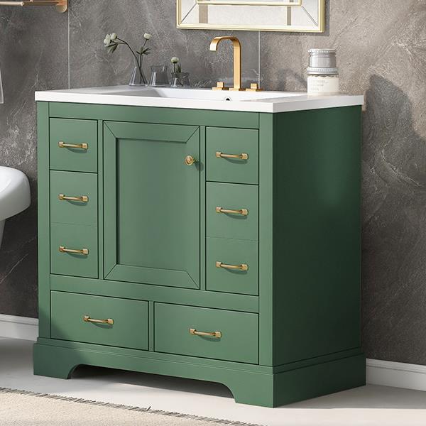 36" Bathroom Vanity with Sink Combo, Six Drawers, Multi-Functional Drawer Divider, Adjustable Shelf, Green