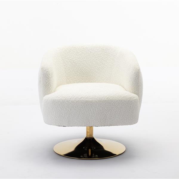 048-Chenille Fabric Swivel Chair With Gold Metal Round Base,White