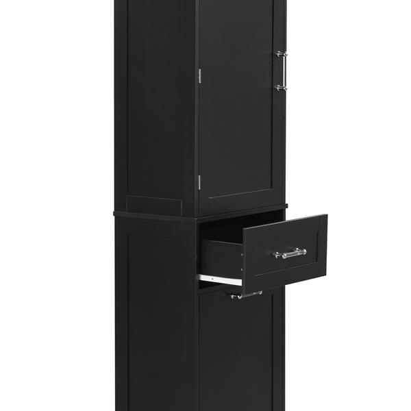 Tall Bathroom Storage Cabinet,  Storage Cabinet with Two Different Size Drawers and Adjustable Shelf, MDF Board with Painted Finish, Black