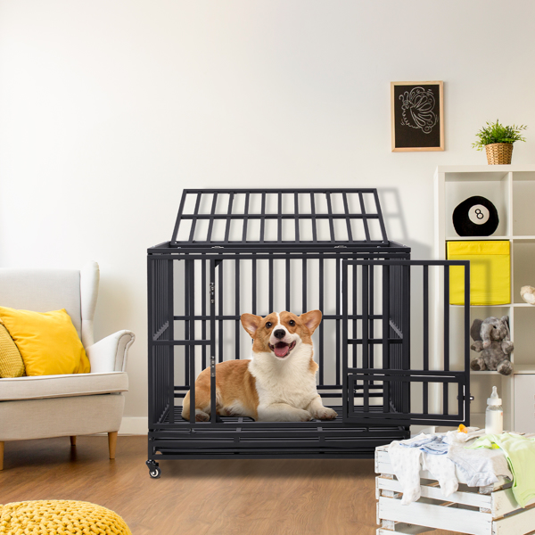 42 Inch Heavy Duty Dog Crate, 3-Door Dog Kennel for Medium to Large Dogs with Lockable Wheels and Removable Tray for Indoor & Outdoor