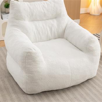 054-Large Size Teddy Fabric Bean Bag Chair Lazy <b style=\\'color:red\\'>Sofa</b> Chair Sponge filling For Indoor,Ivory