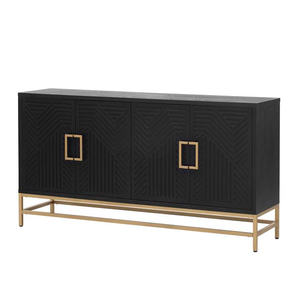 Retro Style Sideboard with Adjustable Shelves, Rectangular Metal Handles and Legs for  Kitchen, Living room, and Dining Room  (Black)