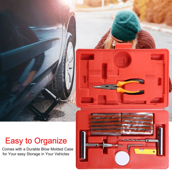 Universal heavy-duty tire repair kit | 58 piece set | Fixed perforations and plug surfaces | Perfect for cars, trucks, motorcycles, ATVs, jeeps, off-road vehicles, RVs, tractors(No shipments on weeken