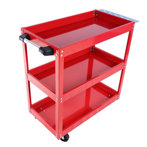 Tool Cart on Wheels, 3 Tier Rolling Mechanic Tool Cart, Heavy Duty Steel Utility Cart w/Lockable Wheels, 450 LBS Capacity Industrial Service Cart for Garage, Warehouse, Workshop (Bright Red)