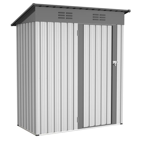 5 X 3 Ft Outdoor Storage Shed, Galvanized Metal Garden Shed With Lockable Doors, Tool Storage Shed For Patio Lawn Backyard Trash Cans