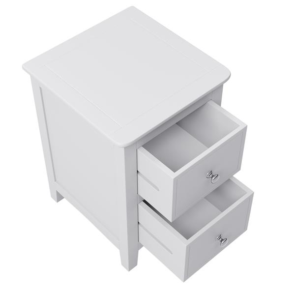 2 Drawers Solid Wood Nightstand End Table in White